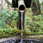  Bamboo water fountain tube pouring into bowl, water fountains.