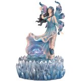 Blue Ice Fairy with Orb on Winding River Water Fountain Statue.
