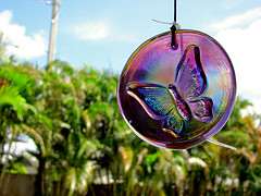  Purple glass butterfly wind chimes with palm trees, Butterfly wind chimes, Beautiful wind chimes.