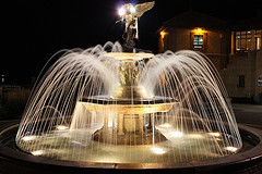 Backyard water fountains, lighted patio fountain,fountain with lights and statue on top.