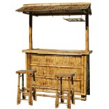 3-Piece Outdoor Bamboo Tiki Bar Set,Handcrafted bamboo construction, perfect for indoor and outdoor use.