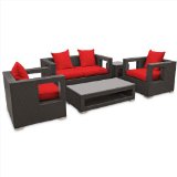 5-Piece Outdoor Rattan Furniture Set:weather synthetic rattan weave and powder coated aluminum frame.