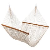 The Original Pawleys Island 15OC Cotton Rope Hammock Presidential Edition:Solid oak spreaders splay hammock bed; marine spar varnish extends longevity.