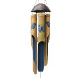 Small Butterfly wooden bamboo Wind Chime, Blue,Hand crafted by artisans.
