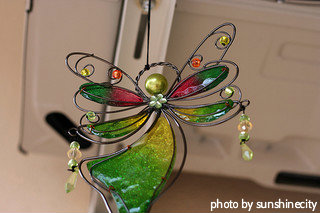Wire metal windchimes with yellow, green, red stained glass Angel chime with hanging beads, stained glass Angel windchimes, handmade Angel windchimes.