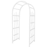 Vinyl Garden Arbor, white with high arch and decorative lattice on side, decorative garden arbors, plastic garden arbors.