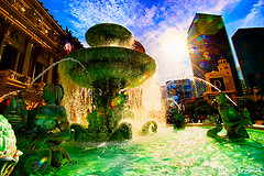 Water fall with multi colors and sun,Wholesale water fountains,wholesale garden fountains.