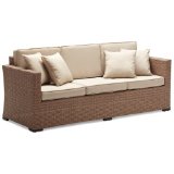 All-weather wicker Contemporary style 3-seater sofa great for outdoor use:Woven resin wicker with powder-coated aluminum frame.