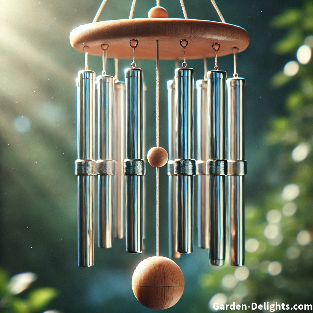  Decorative wind chimes with a wooden top 🌳, aluminum tubes 🔔, and a central clapper 🎶 designed for harmonious tones 🎵. Durable and weather-resistant ☀️🌧️, the decorative chimes offer balanced resonance ⚖️ and outdoor longevity 🌿🏡.