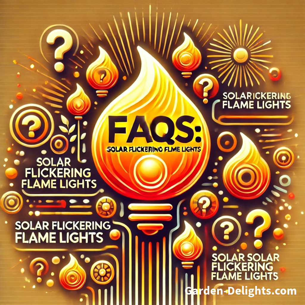  Illustration of FAQs about solar flickering flame lights featuring a large torchlight and question marks.