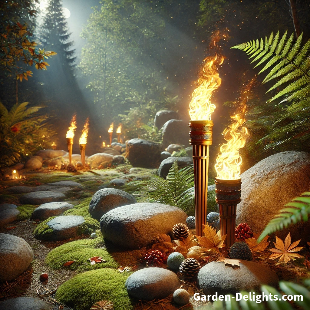  Solar flame LED garden pathway lights creating a magical garden ambiance.