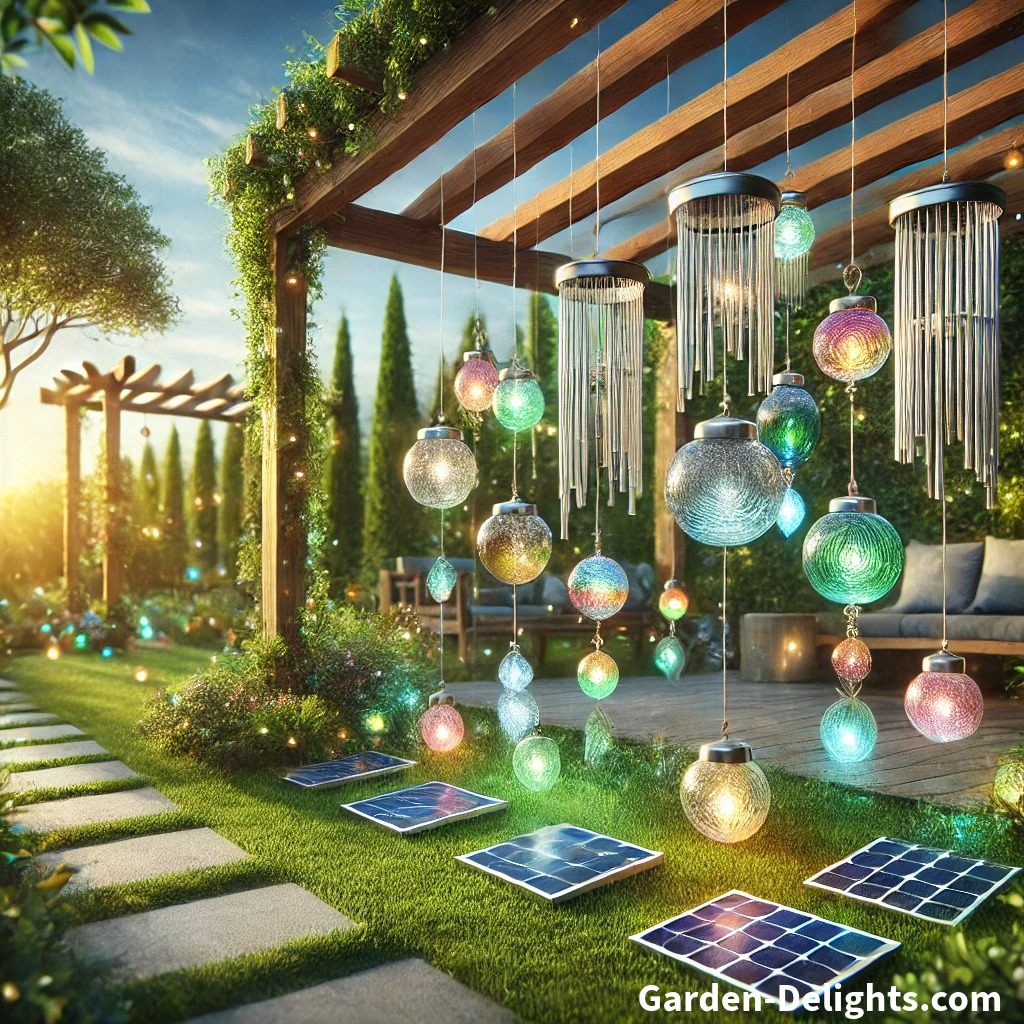 🌱 Eco-friendly garden decor with ☀️ solar-powered wind chimes & 🌈 color-changing LED lights. Sustainable materials like ♻️ recycled glass & bamboo create a magical ambiance with sunlight & gentle breezes. 🌳 Perfect for energy-efficient, low-maintenance design.