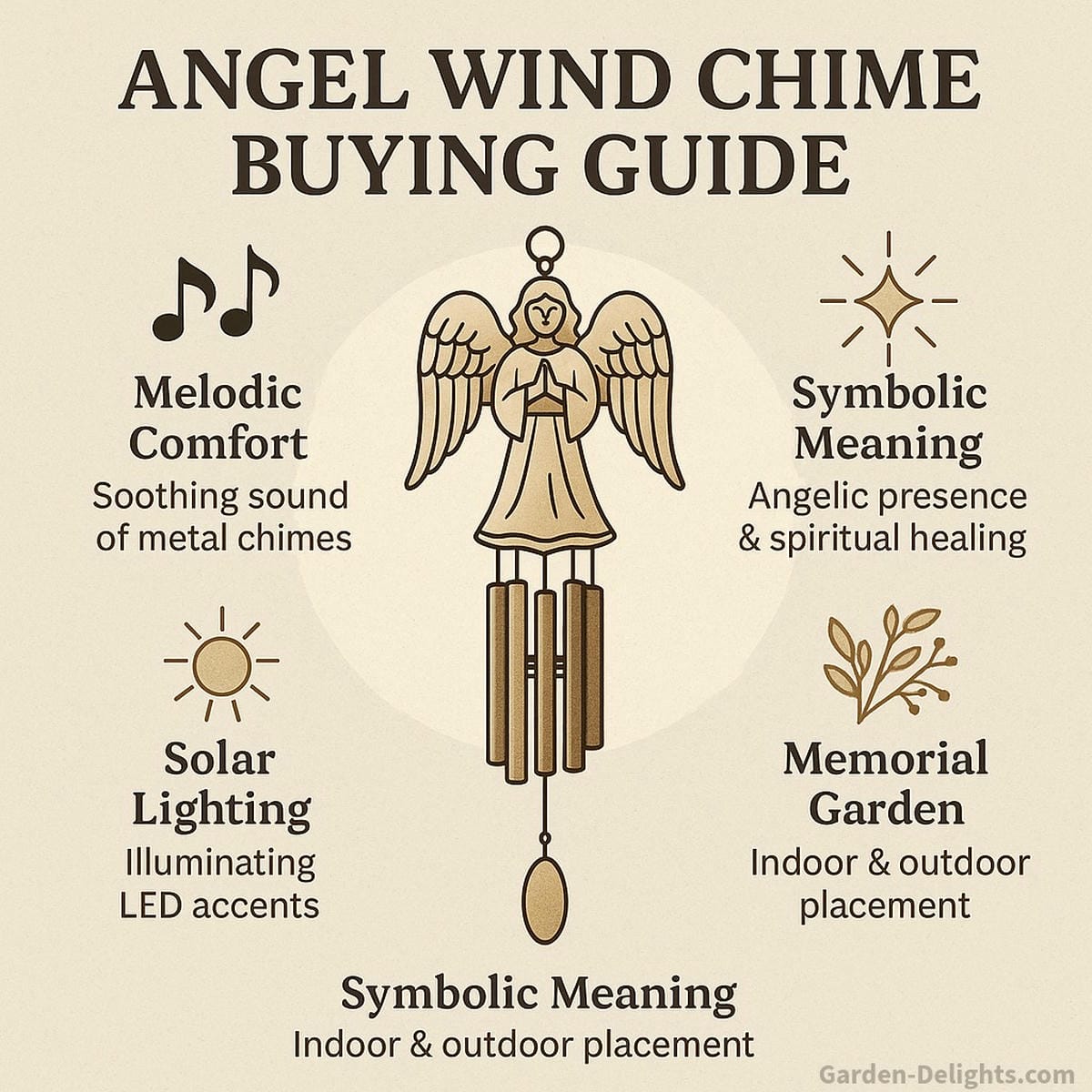 angel wind chimes selection showing crystal metal and solar designs with varied tones airflow response and symbolic meaning for memorial use