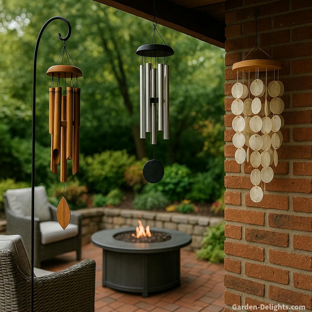wind chime placement showing airflow path and height for sound clarity