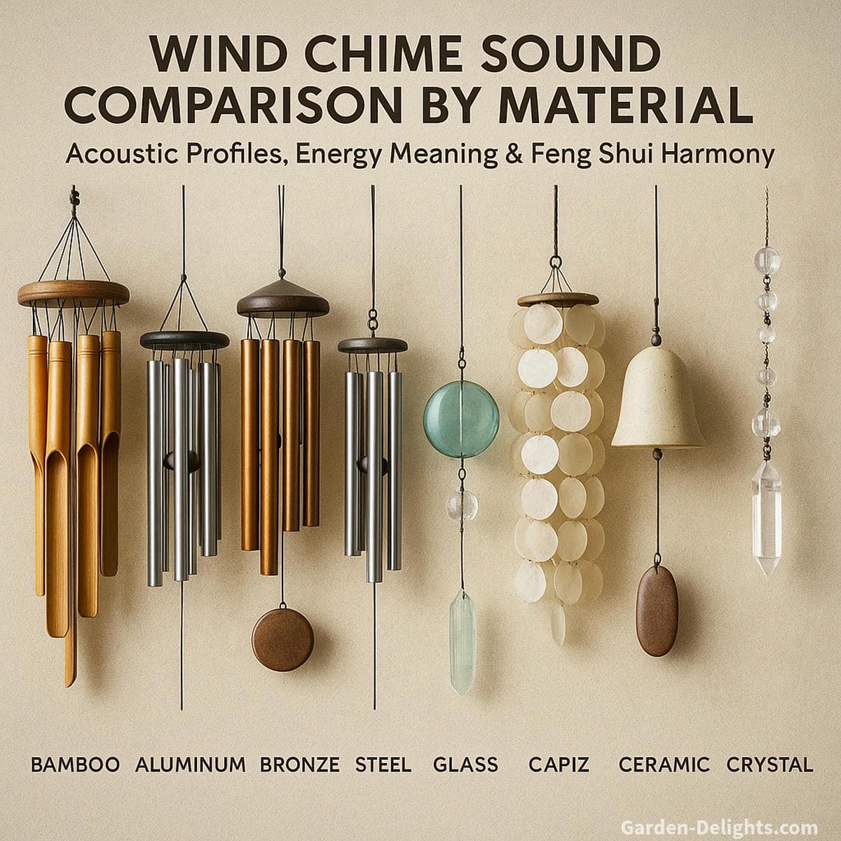 wind chime materials producing different tones based on airflow and density