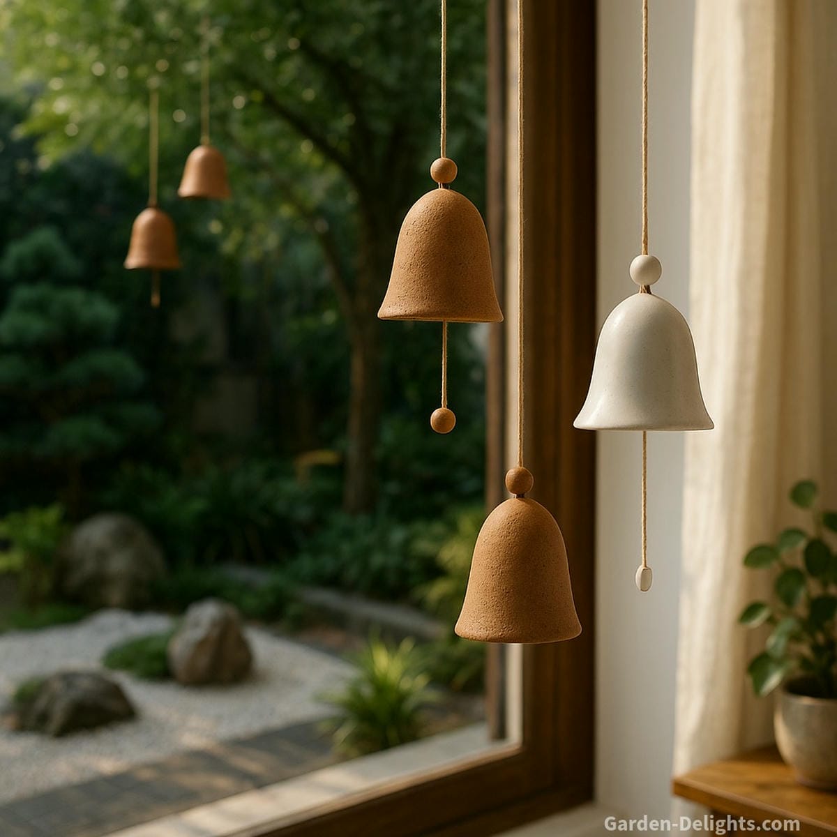 ceramic wind chimes placed for soft airflow tone