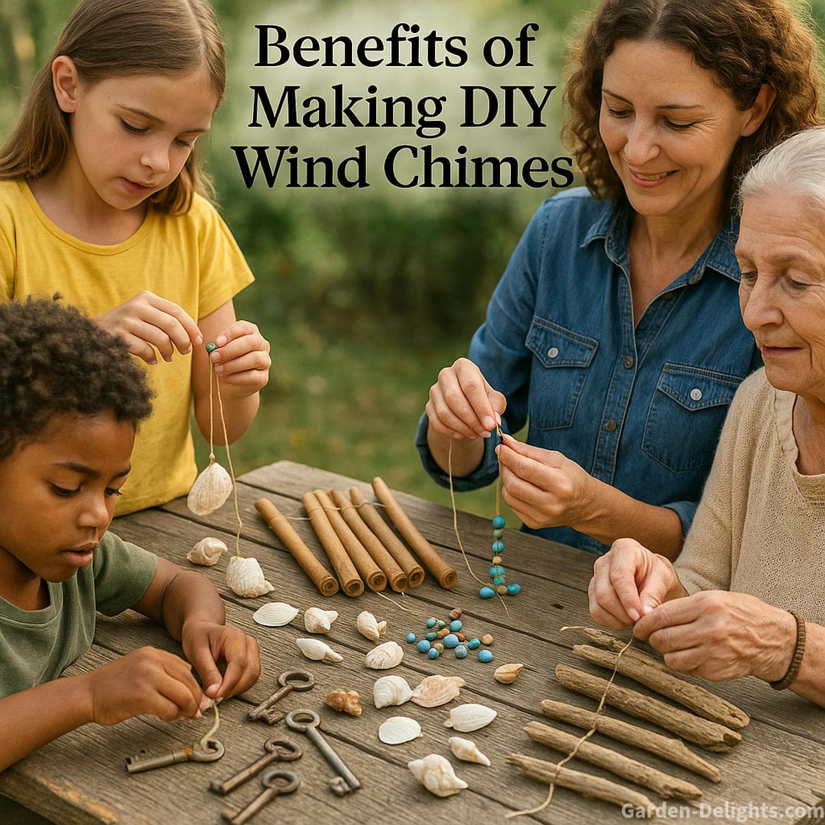 DIY wind chime crafting with bamboo shells and beads