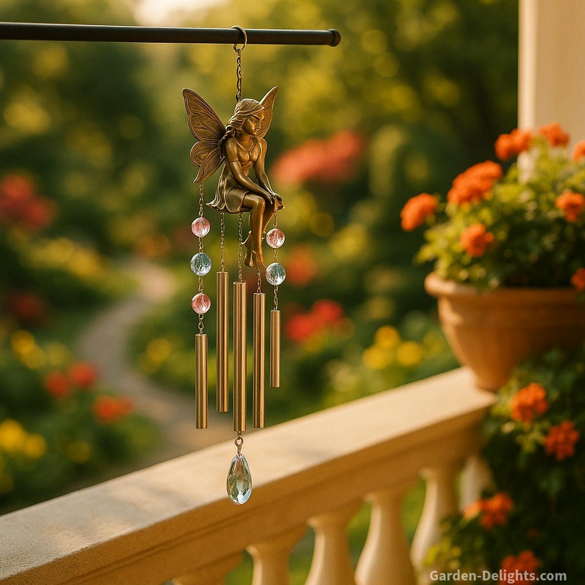 Fairy wind chimes for gardens, balconies, and gifts featuring crystal accents and lightweight designs that bring magical outdoor décor, soothing sounds, and symbolic charm all year round