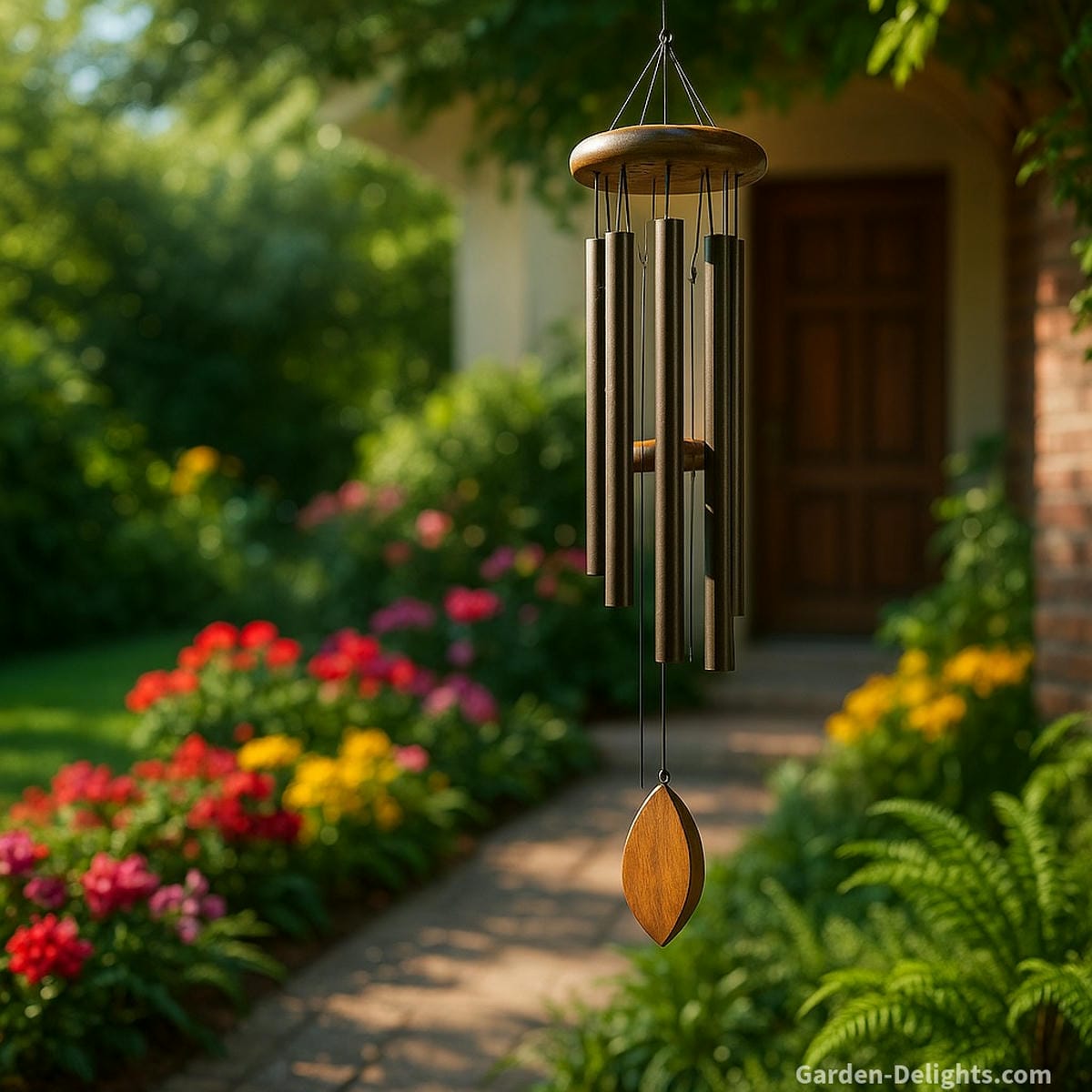 feng shui wind chimes in wealth corner garden placement