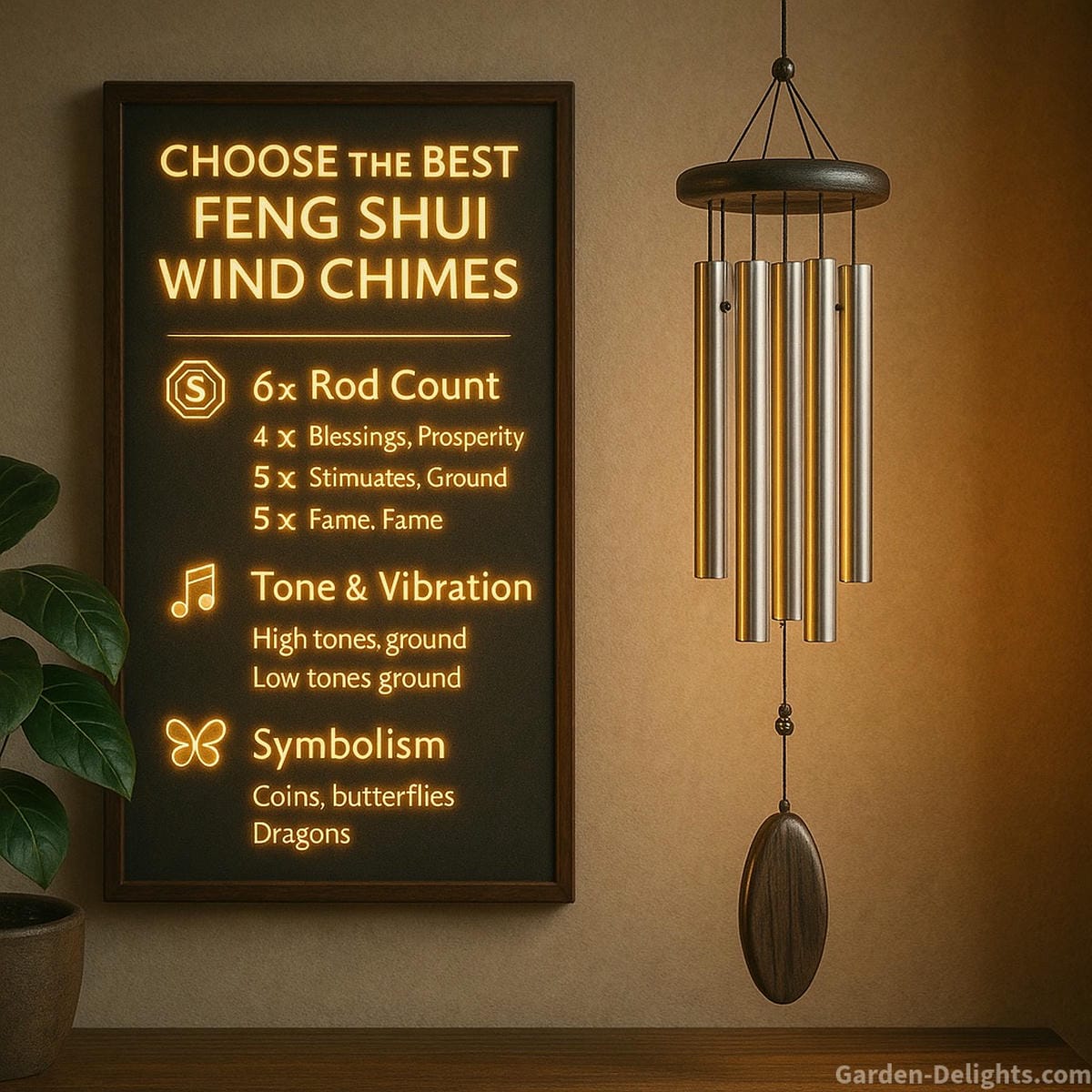 Feng Shui wind chimes buying guide showing rod count, tone quality, and spiritual symbolism helping you choose the best wind chime for prosperity, harmony, and sound healing energy