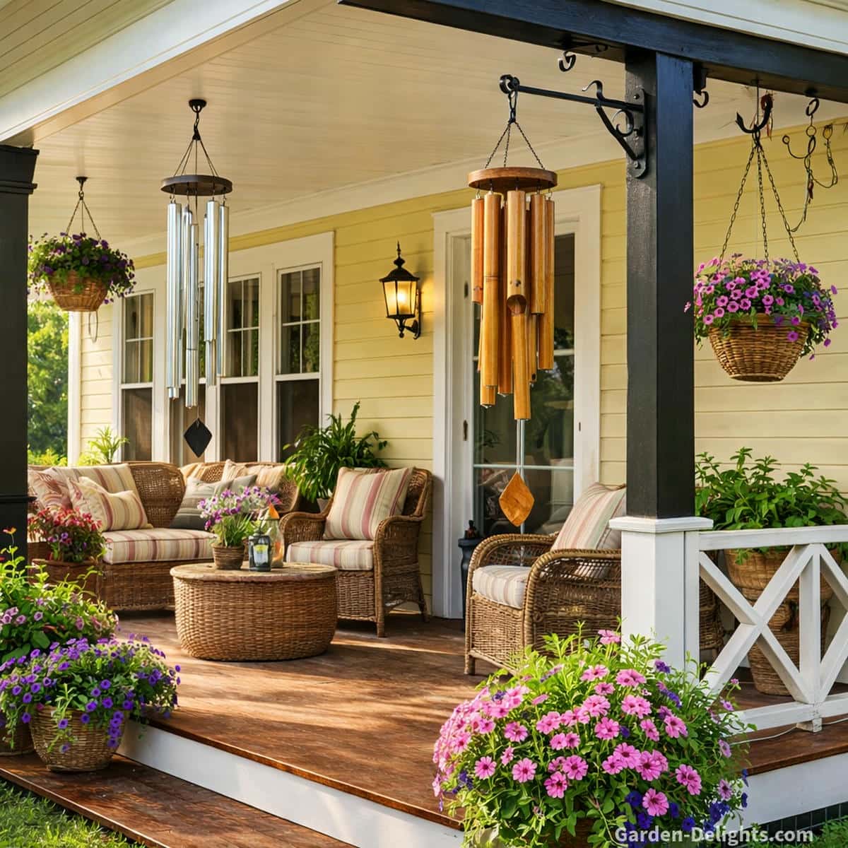 wind chime placement on porch using hooks and airflow zones