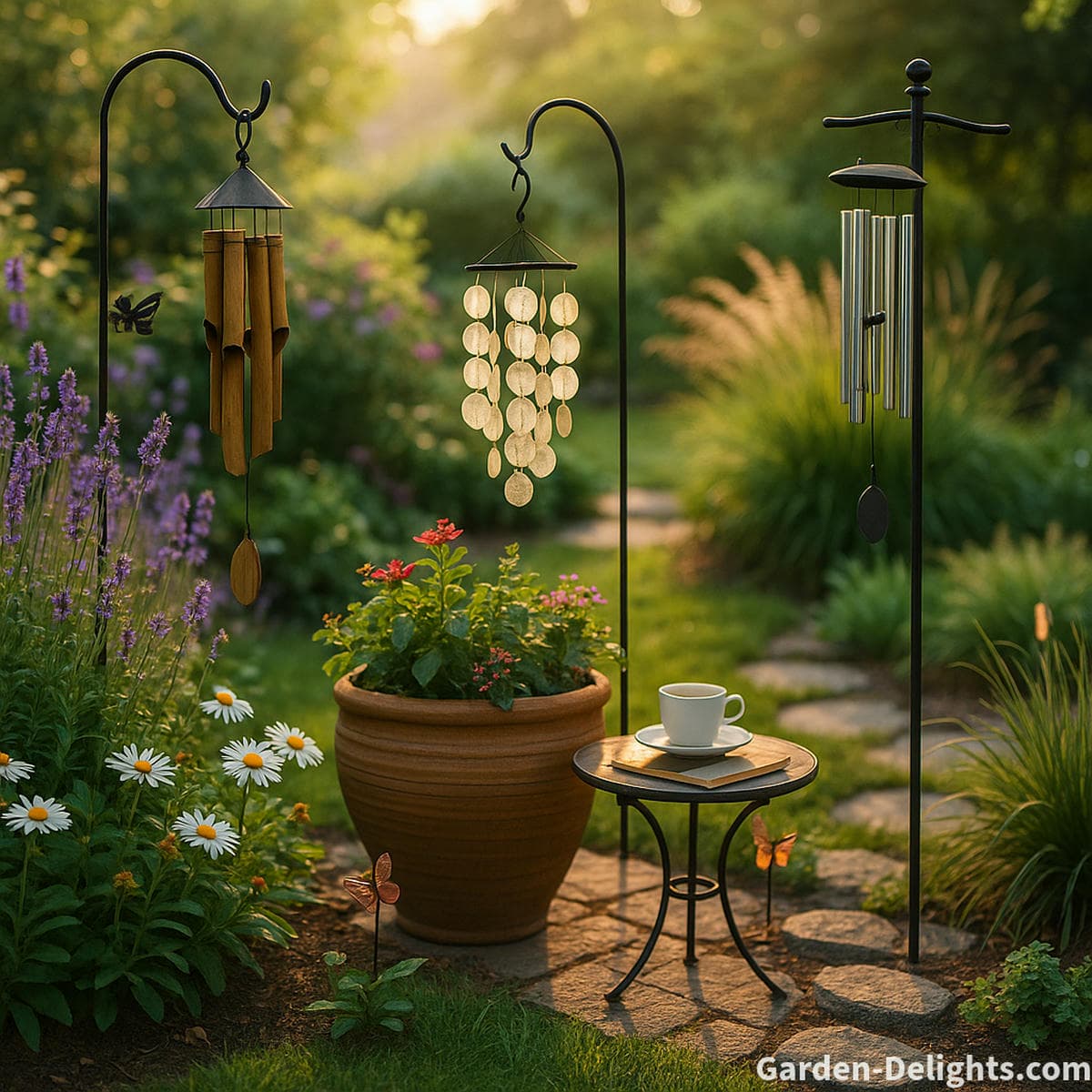 wind chime placement in planters and poles