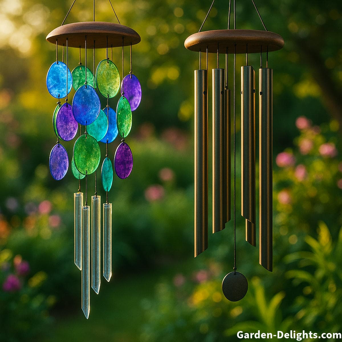 glass vs metal wind chimes in garden