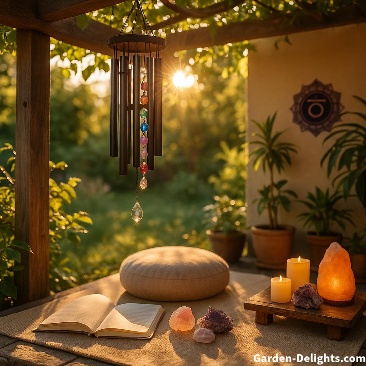 Best sounding chakra wind chimes for healing meditation aura cleansing and gentle tone alignment in a peaceful garden space