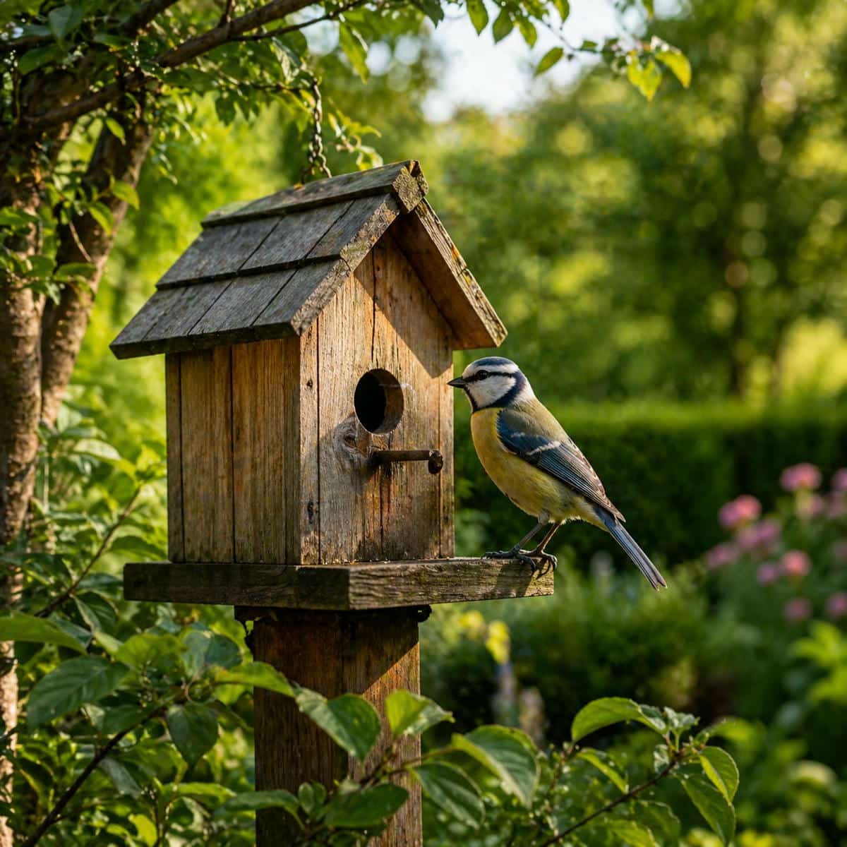 garden birdhouse attracting birds and wildlife adding natural movement, sound and life to outdoor garden spaces