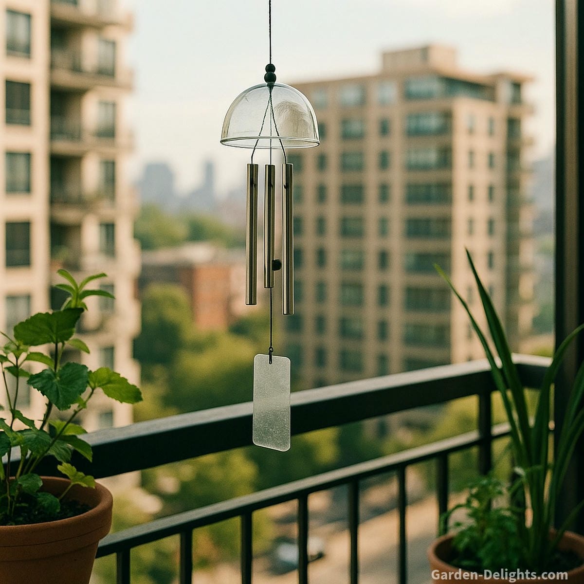 Indoor wind chimes in bamboo, crystal, and glass—hanging above a bedroom window, beside a meditation altar, and on a compact balcony for sound healing, energy flow, and Feng Shui balance
