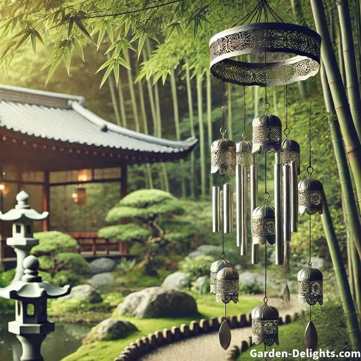 japanese furin wind chimes in garden