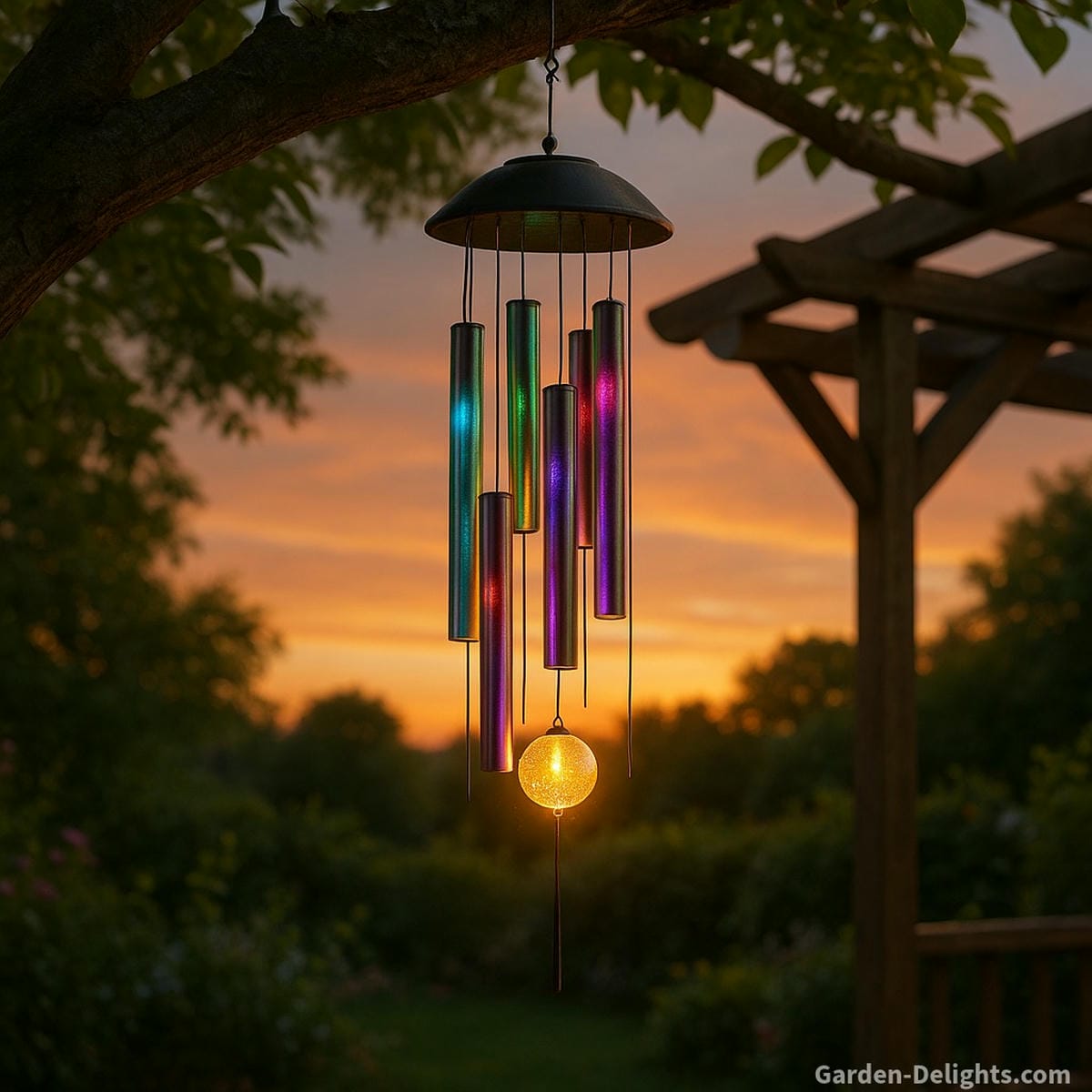 solar wind chimes hanging placement garden