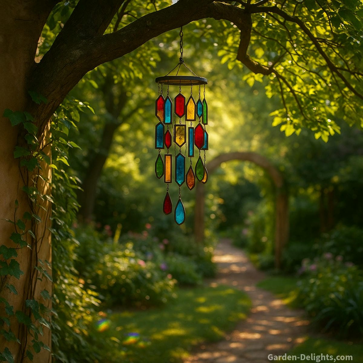 stained glass wind chimes placement sunlight