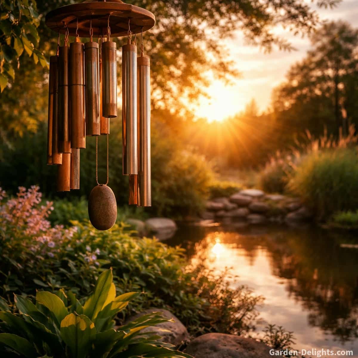 wind chime symbolism garden sunset